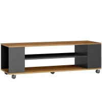 HOMCOM Mueble de TV Suspendido o de Pie con Ruedas 4 Estantes para Televisión de 55 Pulgadas 120x40x38,5 cm Nogal y Negro(m-1)