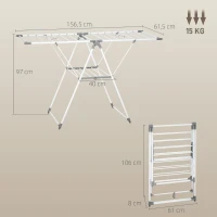 HOMCOM Séchoir à linge pliable étendoir linge intérieur avec bras articulés réglables en métal 156,5 x 61,5 x 97 cm blanc(m-3)