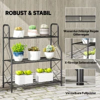 Outsunny 3-laags plantenrek, 78 cm hoge plantenstandaard met handvat, metalen plantenplank Zwart(m-5)