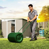 Outsunny 63 L Garden Lawn Roller with Water/Sand Filled Drum, Heavy Duty Steel Lawn Push Rolling Tool for Grass Seeding, Soil Levelling, Dark Green(m-8)