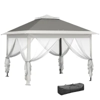 Outsunny Opvouwbaar paviljoen, tuinpaviljoen, metaal en doek, netgordijnen, afwateringsgaten, 330L x 330B x 288H cm, grijs(m-1)