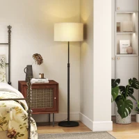 HOMCOM Floor Lamp with Remote, Height Adjustable Standing Lamp with Linen Shade, Dimmable with 3000K-6000K Adjustable Colour Temperatures, Foot Switch for Living Room Bedroom Office, Black(m-9)