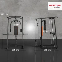 SPORTNOW 3-in-1 Gym Station with 17-level Squat Rack Dual Cable Pulley System Home Strength Training, Black(m-3)