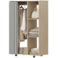 HOMCOM Armoire penderie vêtement dressing mobile 4 roulettes tringle à vêtements et étagères 80x40x128cm, effet bois naturel(m-1)