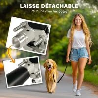 PawHut Laisse pour chien pour vélo 124 cm, laisse d'exercice chien, facile à installer et amovible, acier et polyester, noir(m-6)