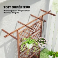 Outsunny Jardinière Surélevée avec treillis et Barres de Toit, bac à fleurs Trous de Drainage, tissu non tissé effet bois naturel(m-5)