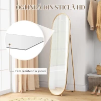 HOMCOM Oglindă Înaltă cu Cadru de Susținere, Oglindă Ovală pentru Dormitor sau Living, 40x4x160 cm, Auriu(m-5)