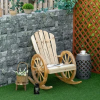 Outsunny Fauteuil de Jardin Adirondack à Bascule Rocking Chair Style Rustique Chic accoudoirs Roues Charette Bois Sapin Naturel(m-10)