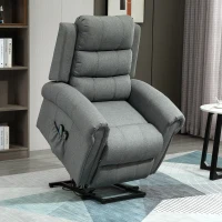 HOMCOM Fauteuil releveur électrique avec Massage et Chauffage Fauteuil Relax Salon Inclinaison réglable Repose-Pied Ajustable Lin Gris chiné(m-10)
