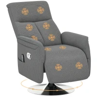 HOMCOM Fauteuil relax massant fauteuil de relaxation inclinable pivotant dossier et repose-pieds réglable 68,5x77x117cm gris(m-11)