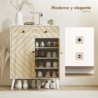 HOMCOM Zapatero Entrada Recibidor con 2 Puertas Estantes Ajustables Cajón para 12 Pares de Zapatos 75x35x97 cm Blanco y Natural(m-6)