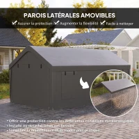 Outsunny Carport tente de garage 3 x 6 m avec parois latérales amovibles, 2 portes enroulables et 4 fenêtres, gris foncé(m-5)