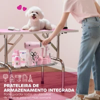 PawHut Mesa de Tosquia para Cães Dobrável Mesa de Higiene com Prateleira Metálica Superfície Antiderrapante 107x60x164 cm, Rosa(m-8)