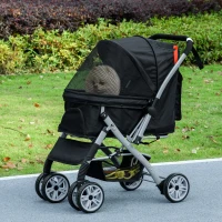 PawHut Poussette buggy pliable chien chat panier et sac de rangement attaches sécurité housse réglable acier Oxford noir(m-10)