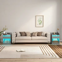 HOMCOM Mesa de Cabeceira com Luzes LED Gaveta Prateleira Estação de Carregamento Entrada USB e Controlo Remoto 40x40x58 cm Cinzento(m-9)