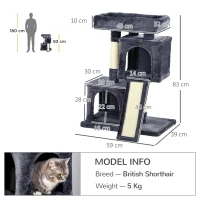 PawHut Cat Tree for Indoor Cats 83cm Cat Scratching Post Scratch Board Kitten Tower Climbing Frame Black(m-3)