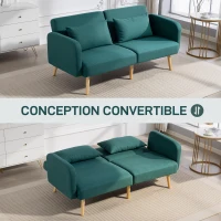 HOMCOM Canapé convertible 3 places design clic clac dossier inclinable et accoudoirs réglables tissu effet lin vert(m-4)
