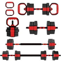 SPORTNOW 4-in-1 Adjustable Weight Dumbbells Set, Used as Kettlebell, Barbell, Dumbbell, Push-Up Stand, 20kg Free Weights Set for Men and Women Home Gym Training, Red(m-11)