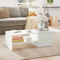 HOMCOM Mesa de Centro con Tablero Deslizante Moderna con Compartimento Oculto Estante Abierto 110x52x36 cm Blanco(m-7)