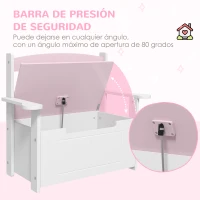 AIYAPLAY Banco Almacenaje para Niños con Respaldo Tapa Amortiguadora Carga 30 kg para Salas de Juego 68,5x34x58 cm Rosa y Blanco(m-6)