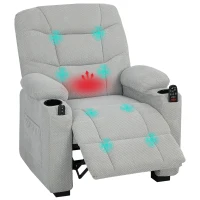 HOMCOM Electric Massage Recliner Armchair with Vibration, Heat, Whisper-Quiet Motor, Memory Function, Fleece Power Reclining Chair with Spring Pack, USB Port, Footrest, Side Pocket, Cup Holders, Grey(m-10)