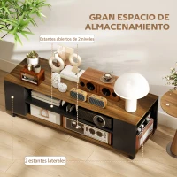 HOMCOM Mueble de TV Suspendido o de Pie con Ruedas 4 Estantes para Televisión de 55 Pulgadas 120x40x38,5 cm Nogal y Negro(m-7)