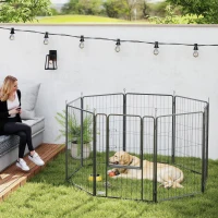 PawHut Parque para Perros de 8 Paneles de 100 cm de Altura con Puerta para Interior y Exterior Negro(m-2)