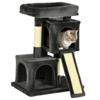 PawHut Árbol Múltiples Actividades para Gatos Centro de Juegos para Mascotas con Postes y Tablero Rascador Cuevas Cama con Borde Elevado Tacto Suave 59x39x83 cm Gris Oscuro(m-10)