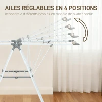HOMCOM Séchoir à linge pliable étendoir linge intérieur avec bras articulés réglables en métal 156,5 x 61,5 x 97 cm blanc(m-5)
