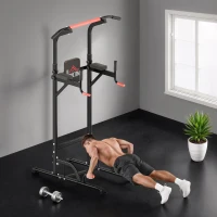 HOMCOM Máquina de Dominadas con Altura Ajustable Carga Máx. 120 kg para Entrenamiento Fitness 123x98x189-239 cm Negro y Rojo(m-8)