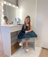 HOMCOM Postazione Trucco, Toeletta Trucco con Specchio, 12 Luci LED, Sgabello Imbottito e Ampio Cassetto in Legno, 80x40x140 cm, Bianco(m-9)