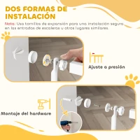 PawHut Barrera para Perros Extra Alta con Ancho Ajustable 76-104 cm Separación 3,5 cm con Montaje a Presión Extensiones Blanco(m-8)