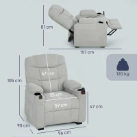 HOMCOM Electric Massage Recliner Armchair with Vibration, Heat, Whisper-Quiet Motor, Memory Function, Fleece Power Reclining Chair with Spring Pack, USB Port, Footrest, Side Pocket, Cup Holders, Grey(m-3)