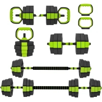 SPORTNOW Conjunto de Halteres Ajustáveis 4 em 1 25 kg Conjunto de Pesos Utilizado como Kettlebell Barra Halteres ou Suporte para Flexões Verde(m-11)