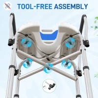 HOMCOM Silla de Ducha con Asiento Ranurado Altura Regulable Antideslizante Respaldo y Reposabrazos Carga 136 kg Azul(m-9)