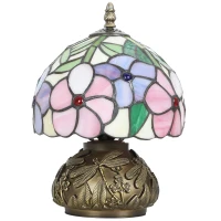 HOMCOM Tiffany-Style Table Lamp with Sculpted Dragonfly Base, Handcrafted Antique Stained Glass Bedside Lamp for Living Room and Bedroom, E27 Socket, Pink(m-11)