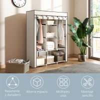 HOMCOM Armario de Tela Plegable Ropero Portátil con 8 Estantes y 2 Barras de Colgar para Dormitorio 125x43x162,5 cm Crema(m-6)
