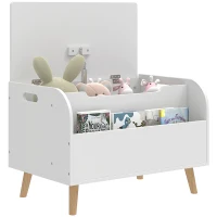 AIYAPLAY Coffre à jouet enfant, coffre de rangement enfant, couvercle rabattable et compartiment ouvert, 60x40x43cm, blanc(m-11)