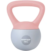 SPORTNOW Pesa Rusa 4 kg Kettlebell Relleno de Arena Metálica y Mango Antideslizante para Entreno en Casa 19x15x25 cm Rosa y Gris(m-10)