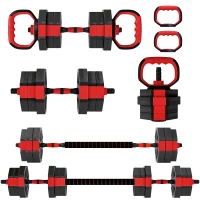 SPORTNOW 4-in-1 Adjustable Weight Dumbbells Set, Used as Kettlebell, Barbell, Dumbbell, Push-Up Stand, 20kg Free Weights Set for Men and Women Home Gym Training, Red(m-10)