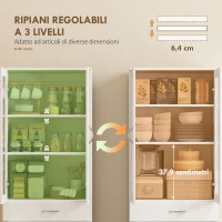 HOMCOM Credenza Cucina con 2 Armadietti e un Cassetto, Mensole Regolabili e Ante in Vetro, 60x35x180 cm, Bianco(m-5)