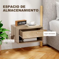 HOMCOM Juego de 2 Mesitas de Noche Colgantes Mesillas de Noche con Cajón y Compartimento para Dormitorio 37x32x21 cm Natural(m-6)