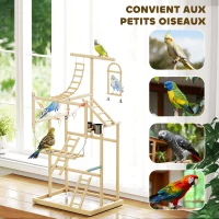 PawHut Aire de jeux pour oiseaux, terrain de jeu pour perroquet, échelles, jouet à chaîne, plateau, 48x38x95cm, bois naturel(m-7)