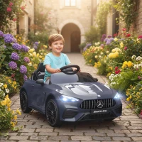 AIYAPLAY Elektrische kinderauto, Mercedes-design, 12V motoren, afstandsbediening, LED-lichten, muziek, voor 3-6 jaar, grijs(m-10)