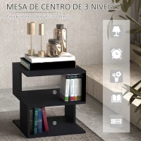HOMCOM Mesa Auxiliar Cuadrada de 3 Niveles con 3 Estantes Abiertos de Almacenaje para Salón Dormitorio 40x40x43 cm Negro(m-5)