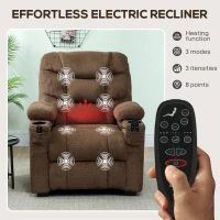 HOMCOM Electric Massage Recliner Armchair with Vibration, Heat, Whisper-Quiet Motor, Memory Function, Fleece Power Reclining Chair with Spring Pack, USB Port, Footrest, Side Pocket, Cup Holders, Brown(m-4)