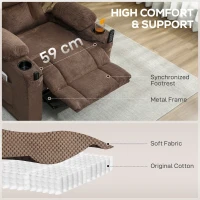 HOMCOM Electric Massage Recliner Armchair with Vibration, Heat, Whisper-Quiet Motor, Memory Function, Fleece Power Reclining Chair with Spring Pack, USB Port, Footrest, Side Pocket, Cup Holders, Brown(m-7)