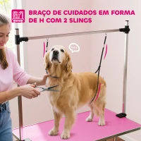 PawHut Mesa de Tosquia para Cães Dobrável Mesa de Higiene com Prateleira Metálica Superfície Antiderrapante 107x60x164 cm, Rosa(m-6)