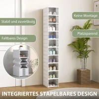 HOMCOM 10-stufiges Schuhregal, Schuhschrank, faltbar, belüftete Rückseite, Kunststoff, Weiß(m-4)