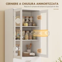 HOMCOM Credenza Cucina con 2 Armadietti e un Cassetto, Mensole Regolabili e Ante in Vetro, 60x35x180 cm, Bianco(m-7)